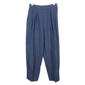 VTG Pleated Denim Pants 12 Womens Blue High Waisted Jeans Elastic Cotton USA